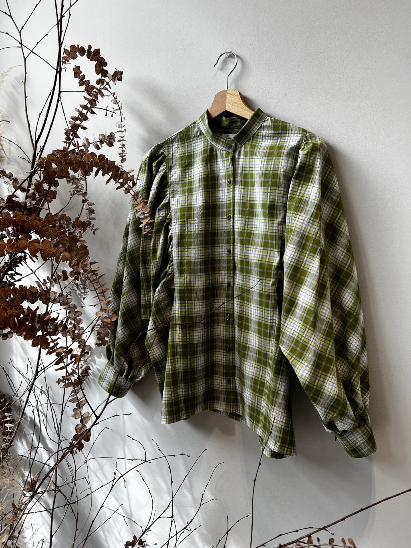 Camisa manga murciélago tartán verde