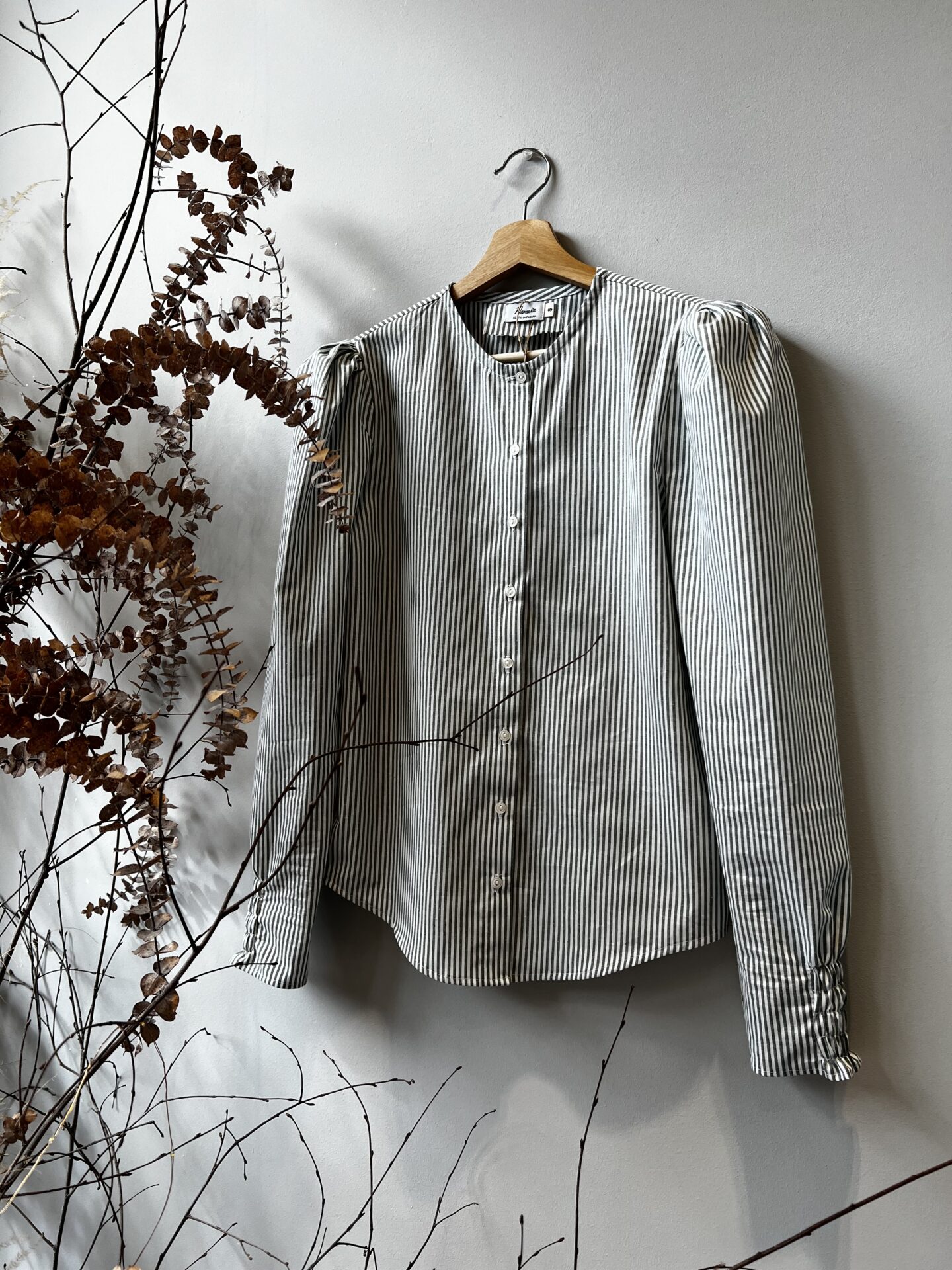 Camisa manga abullonada raya verde - Imagen 2