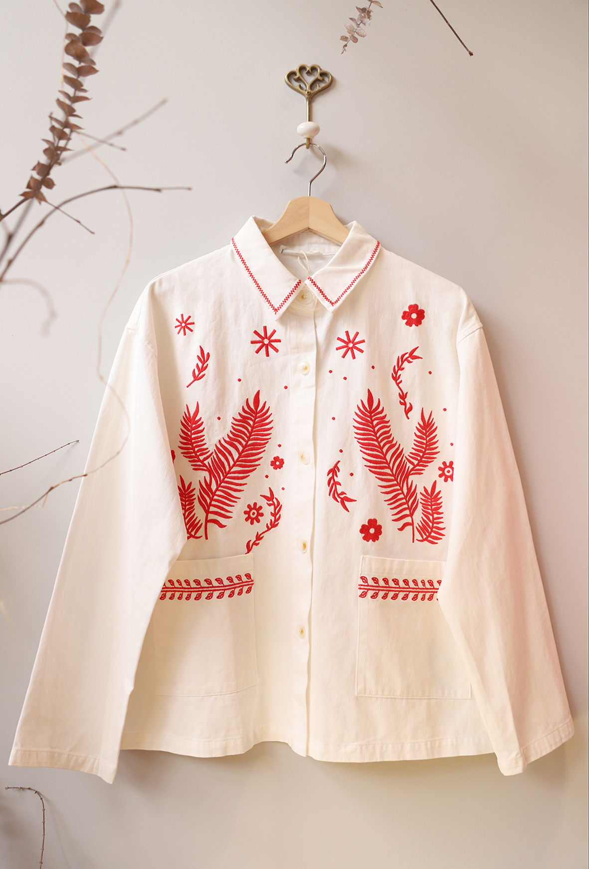 Chaqueta Bordado Botánico Rojo - Imagen 2